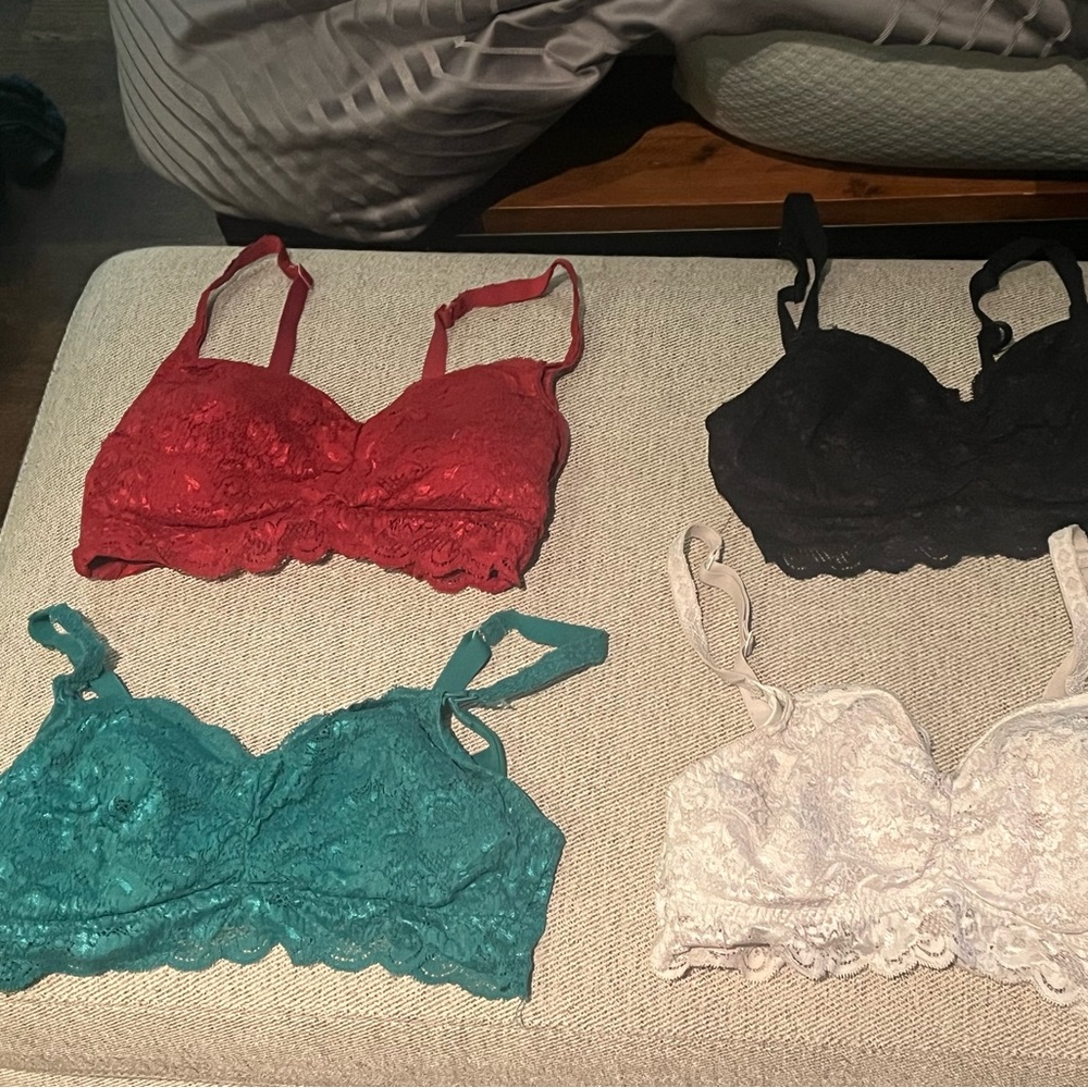 Lace Bralette Set - Red, Black, Teal, White